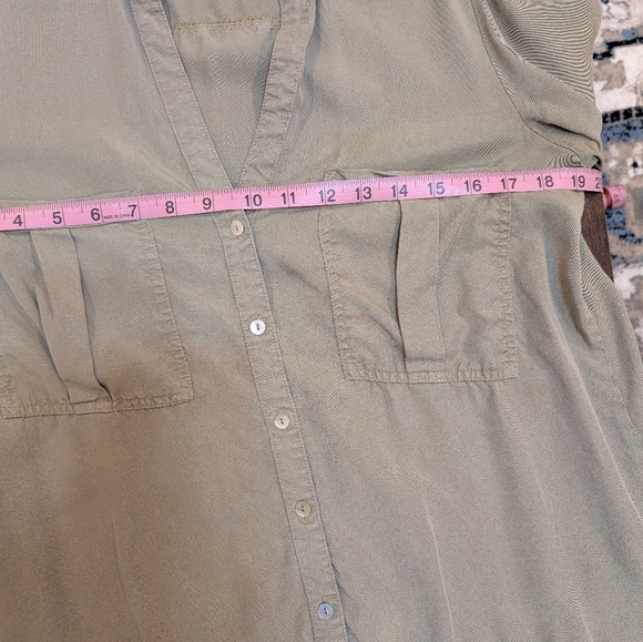 Zara Mini Dress With V Neck Mandarin Collar, Khaki  ,Size Medium - Picture 5 of 6